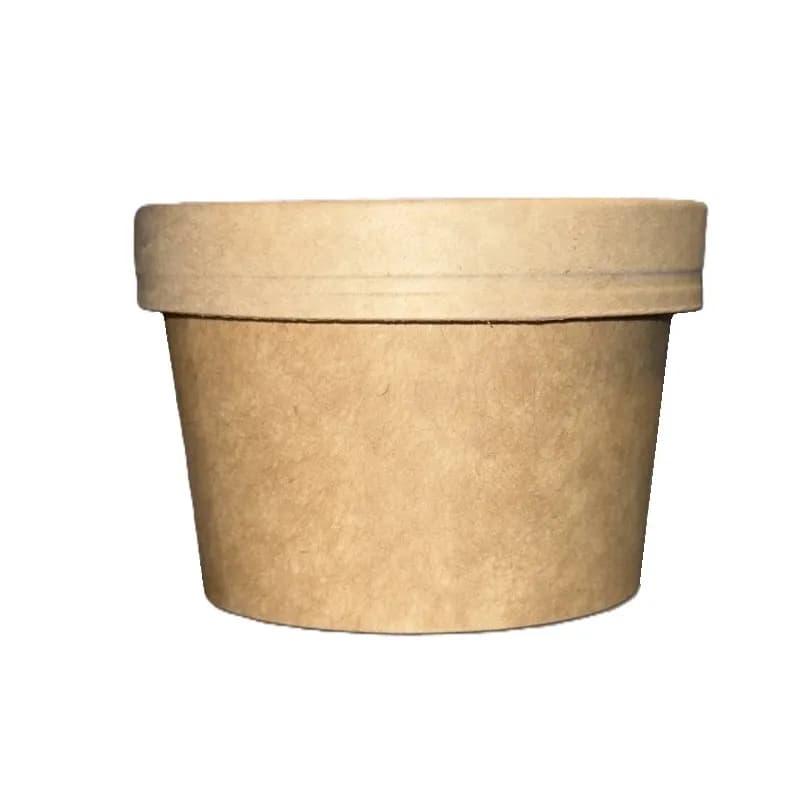 Soup Food Container Base & Lid Combo With Flat Lid 8 OZ Paper Kraft Round 250/Case