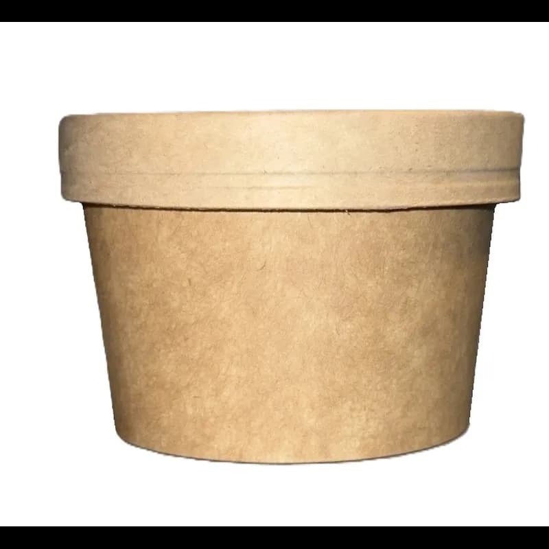 Soup Food Container Base & Lid Combo With Flat Lid 8 OZ Paper Kraft Round 250/Case