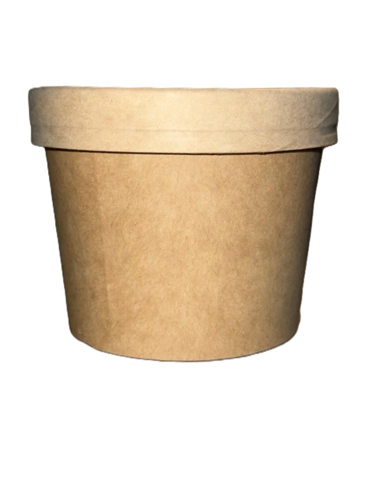 Soup Food Container Base & Lid Combo With Flat Lid 12 OZ Paper Kraft Round 250/Case