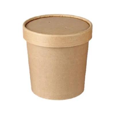 Soup Food Container Base & Lid Combo With Flat Lid 12 OZ Paper Kraft Round 250/Case