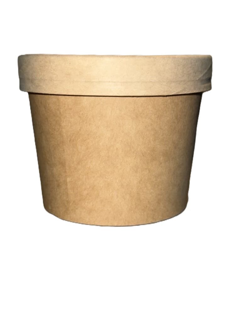 Soup Food Container Base & Lid Combo With Flat Lid 12 OZ Paper Kraft Round 250/Case