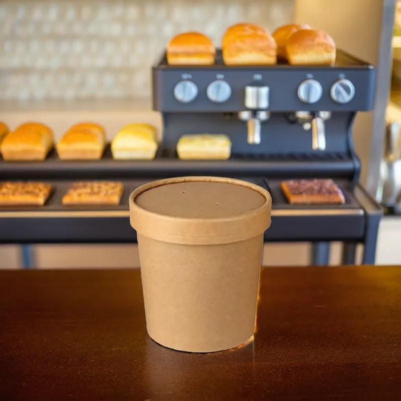 Soup Food Container Base & Lid Combo With Flat Lid 12 OZ Paper Kraft Round 250/Case