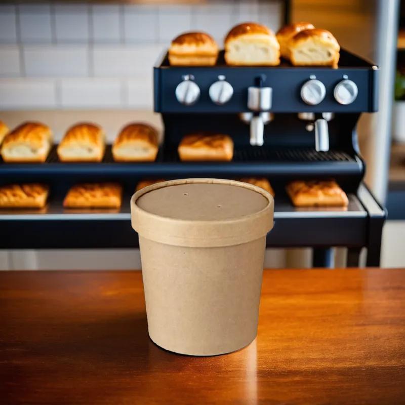 Soup Food Container Base & Lid Combo With Flat Lid 12 OZ Paper Kraft Round 250/Case