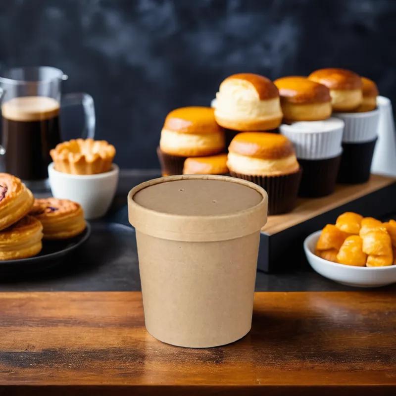 Soup Food Container Base & Lid Combo With Flat Lid 12 OZ Paper Kraft Round 250/Case