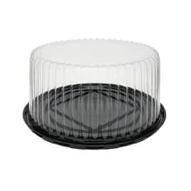 Cake Container & Lid Combo With High Dome Lid 2 Layer 11.25X5 IN PET Clear Black Round Deep Fluted 50/Case