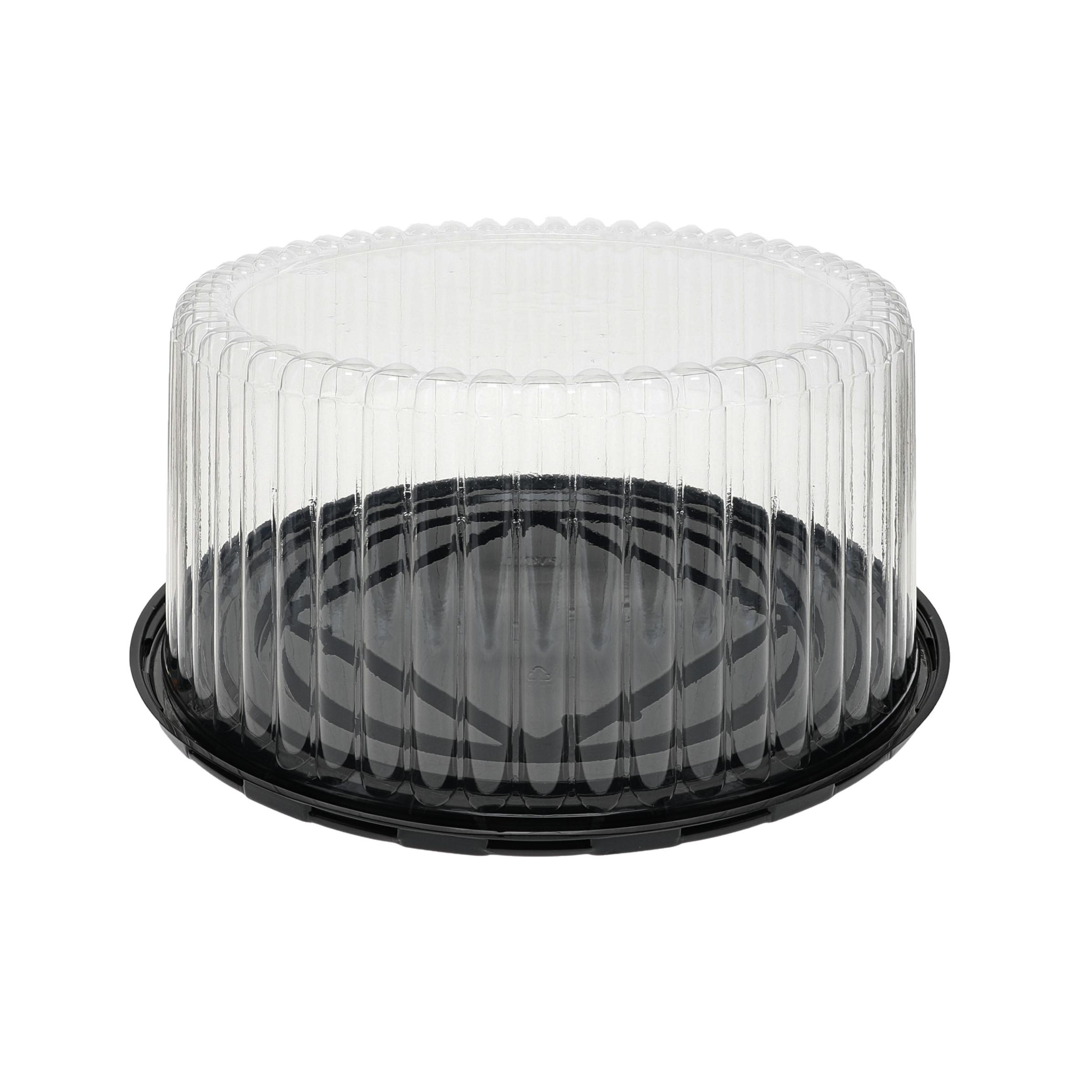 Cake Container & Lid Combo With High Dome Lid 2 Layer 11.25X5 IN PET Clear Black Round Deep Fluted 50/Case