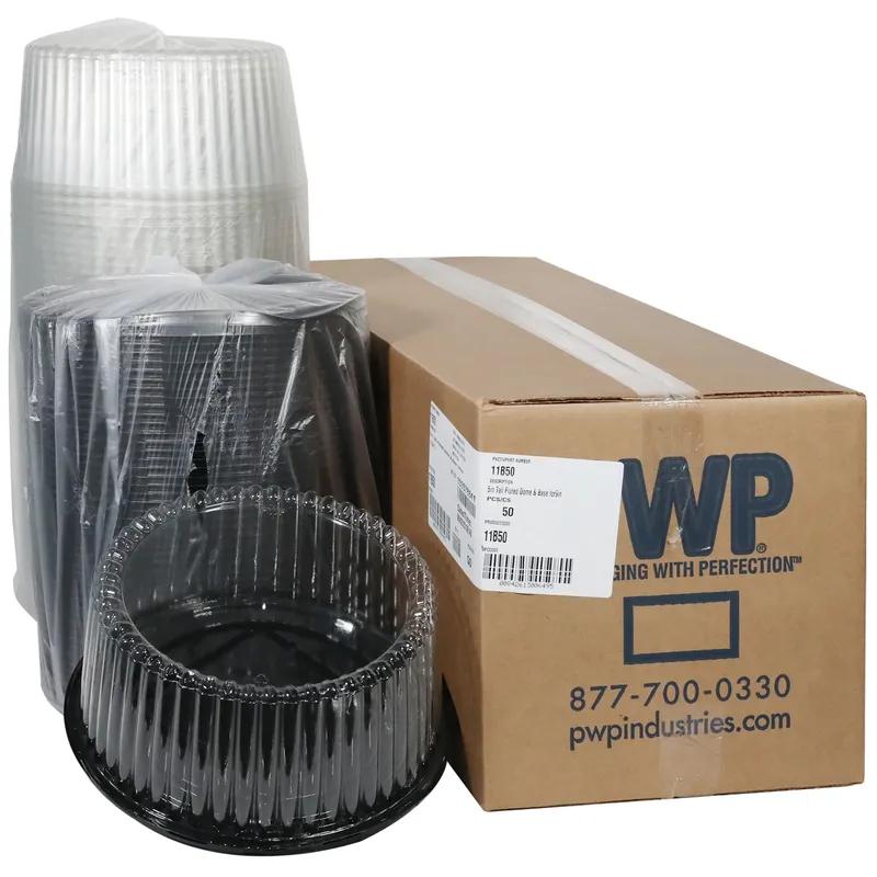 Cake Container & Lid Combo With High Dome Lid 2 Layer 11.25X5 IN PET Clear Black Round Deep Fluted 50/Case