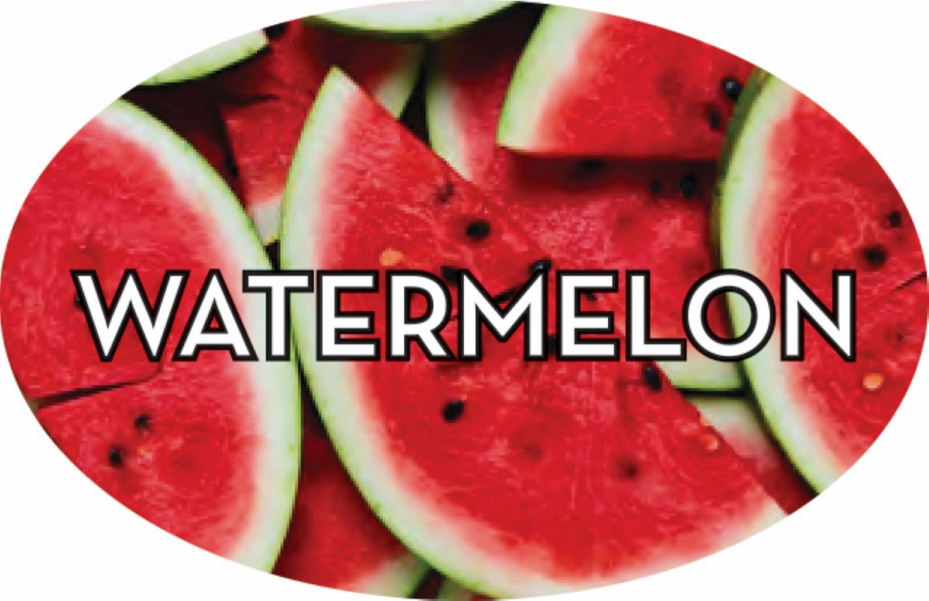 Watermelon Bakery Flavor Label 1.25X2 IN Oval 4 Color Process 500 Count/Roll 20 Rolls/Case 10000 Count/Case