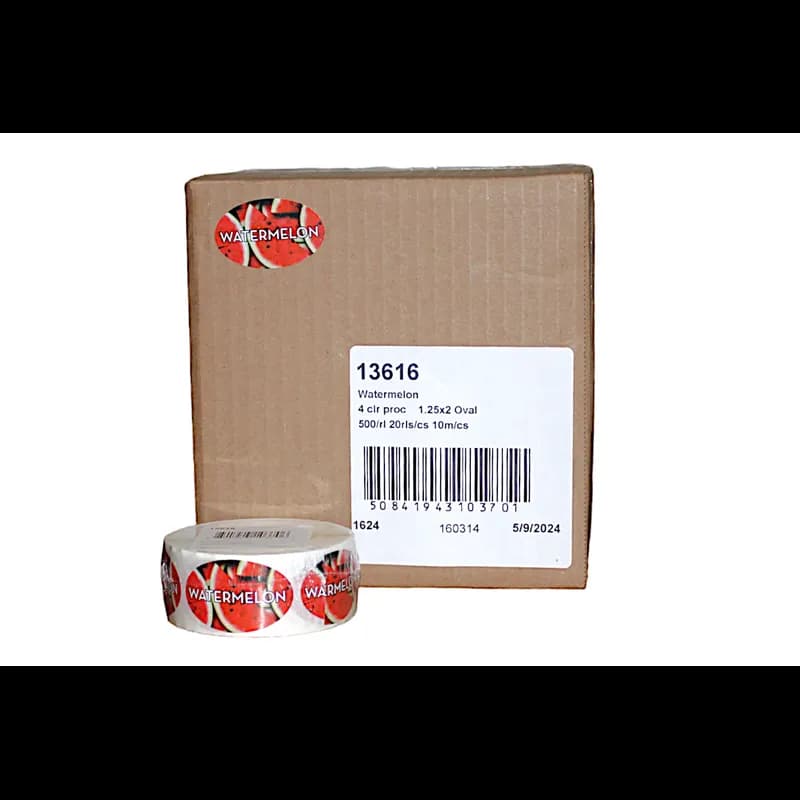 Watermelon Bakery Flavor Label 1.25X2 IN Oval 4 Color Process 500 Count/Roll 20 Rolls/Case 10000 Count/Case