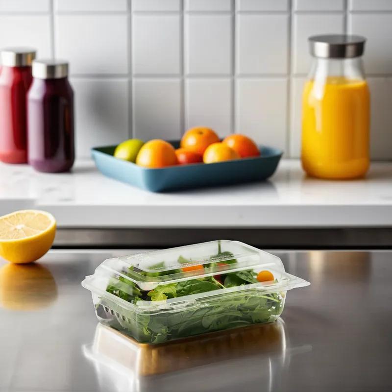 The BOTTLEBOX ® Take-Out Container Hinged 8.6X6.6X2.96 IN RPET Clear Rectangle 250/Case