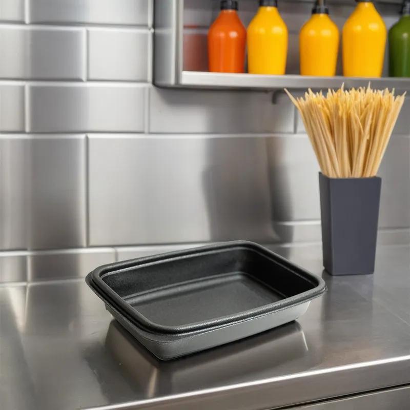 Take-Out Container Base 8.75X6X1.5 IN PP Black Rectangle Microwave Safe 300/Case