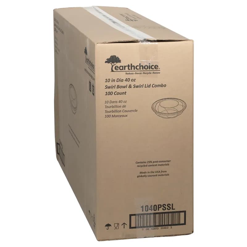 Bowl & Lid Combo With Dome Lid 40 OZ RPET Clear Swirl Design Round Hinged 100/Case