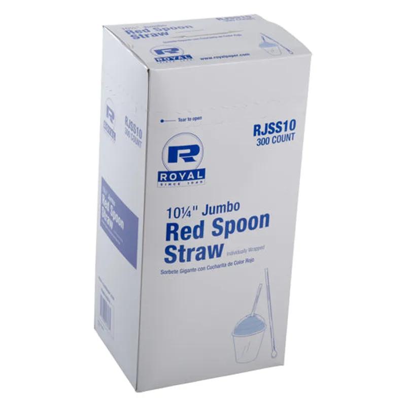 Jumbo Straw Spoon 10.25 IN Red Wrapped 300 Count/Pack 18 Packs/Case 5400 Count/Case