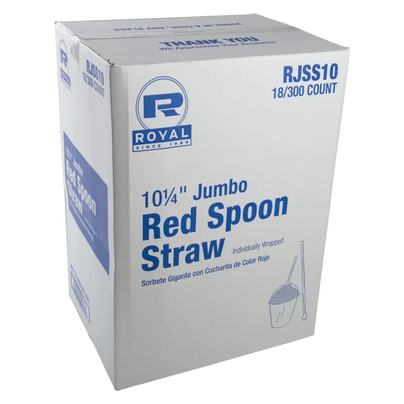 Jumbo Straw Spoon 10.25 IN Red Wrapped 300 Count/Pack 18 Packs/Case 5400 Count/Case