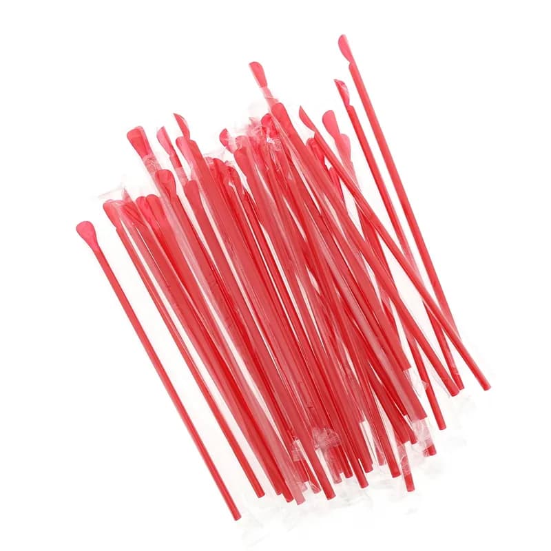 Jumbo Straw Spoon 10.25 IN Red Wrapped 300 Count/Pack 18 Packs/Case 5400 Count/Case