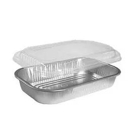 Take-Out Container Base & Lid Combo With Dome Lid 76 OZ Aluminum Plastic Silver Clear Oblong 150/Case