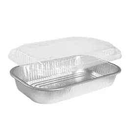 Take-Out Container Base & Lid Combo With Dome Lid 76 OZ Aluminum Plastic Silver Clear Oblong 150/Case