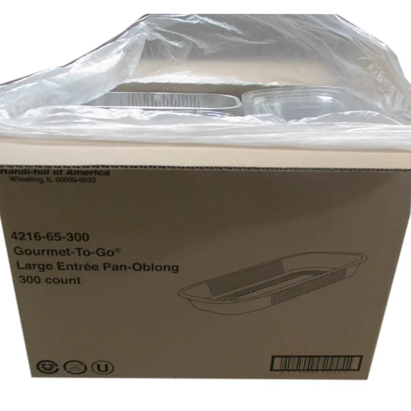 Take-Out Container Base & Lid Combo With Dome Lid 76 OZ Aluminum Plastic Silver Clear Oblong 150/Case