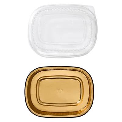 Take-Out Container Base & Lid Combo With Dome Lid Small (SM) 22 OZ Aluminum Plastic Black Gold 100/Case