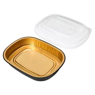 Take-Out Container Base & Lid Combo With Dome Lid Small (SM) 22 OZ Aluminum Plastic Black Gold 100/Case