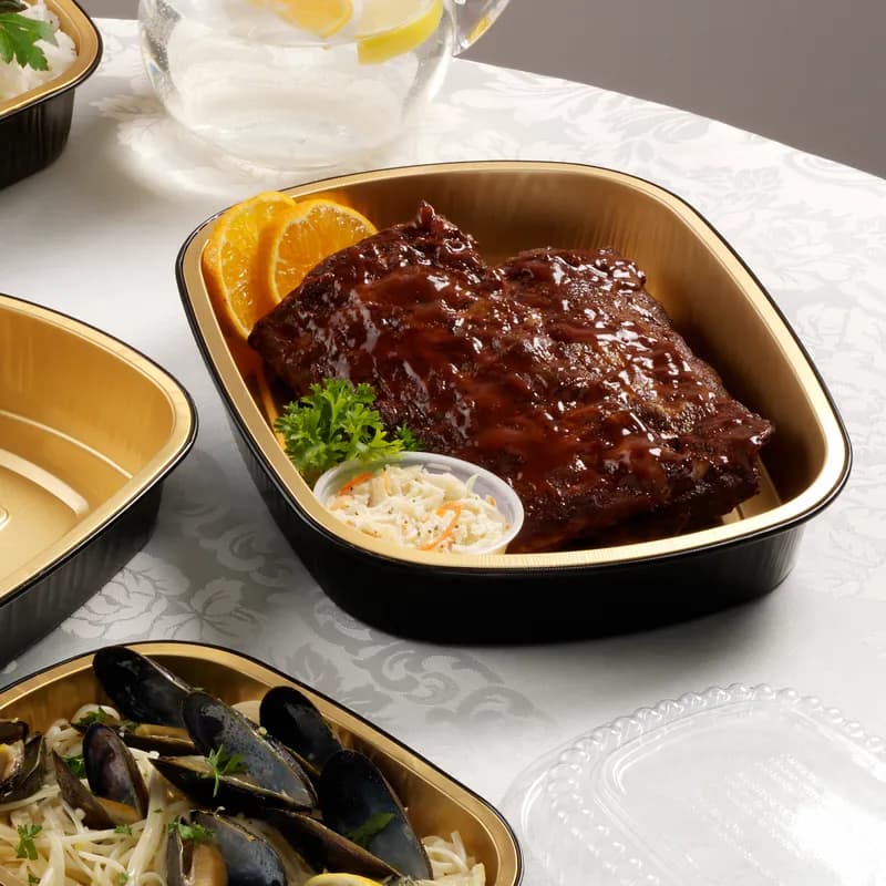 Take-Out Container Base Medium (MED) 11.38X16.25 IN Black Gold Gourmet Bulk 150/Case