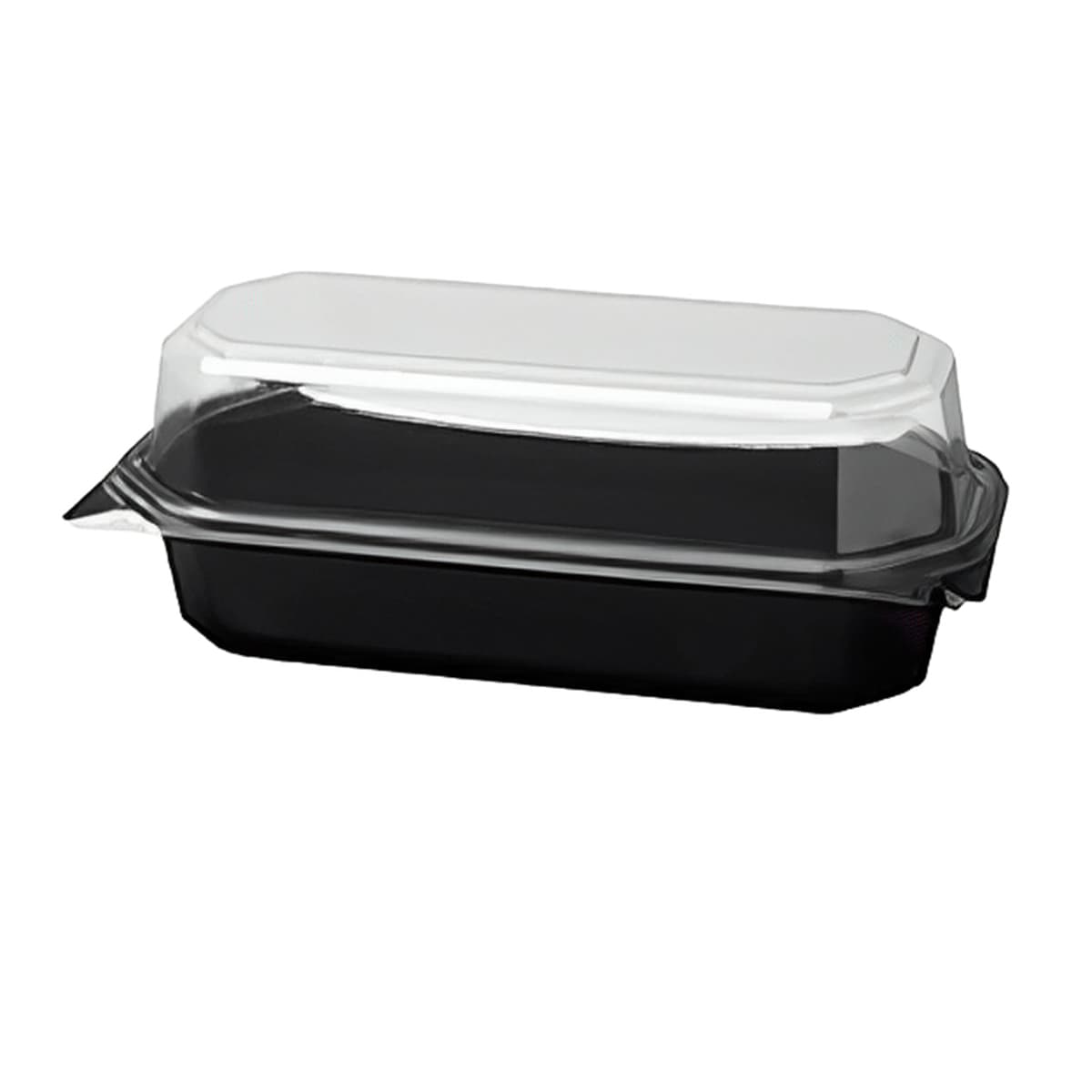 Solo® Creative Carryouts® BoxLine™ Hoagie & Sub Take-Out Container Hinged With Dome Lid 8X4.46X3.15 IN PS Clear 200/Case