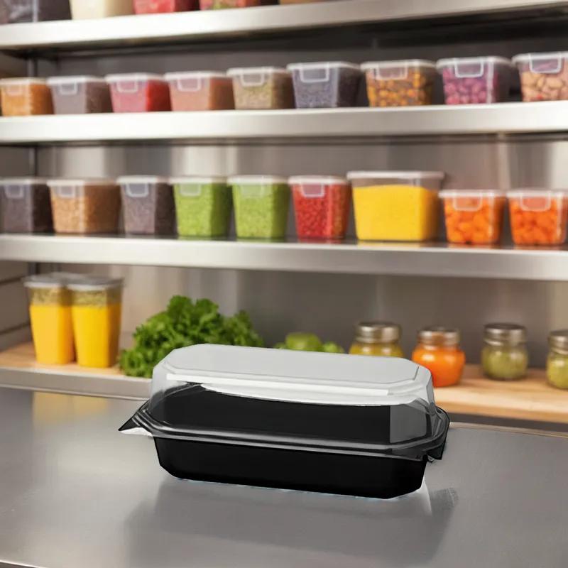 Solo® Creative Carryouts® BoxLine™ Hoagie & Sub Take-Out Container Hinged With Dome Lid 8X4.46X3.15 IN PS Clear 200/Case