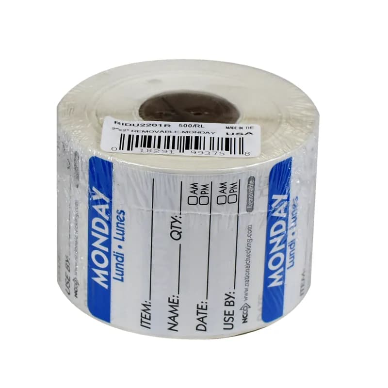 Monday Prep Item Date Use Trilingual Label 2X2 IN Blue Square Removable 500/Roll