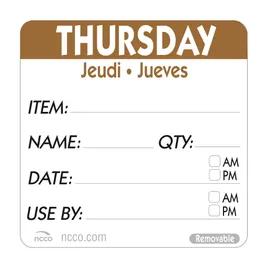 Thursday Prep Item Date Use Trilingual Label 2X2 IN Brown Square Removable 500/Roll