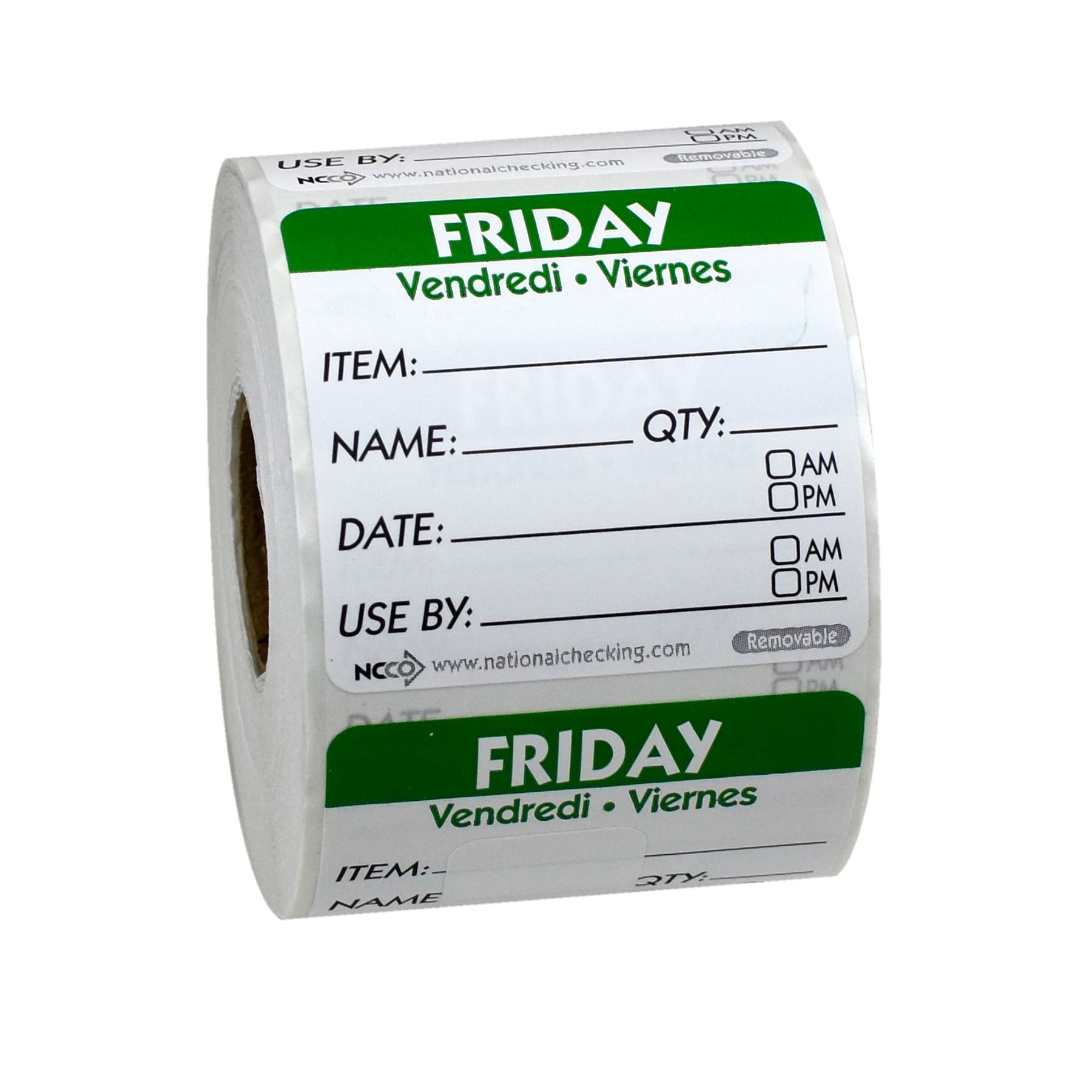 Friday Prep Item Date Use Trilingual Label 2X2 IN Green Square Removable 500/Roll