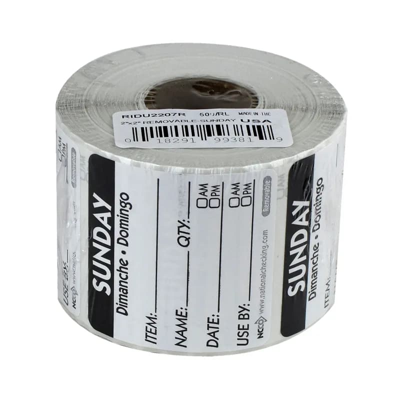 Sunday Prep Item Date Use Trilingual Label 2X2 IN Black Square Removable 500/Roll