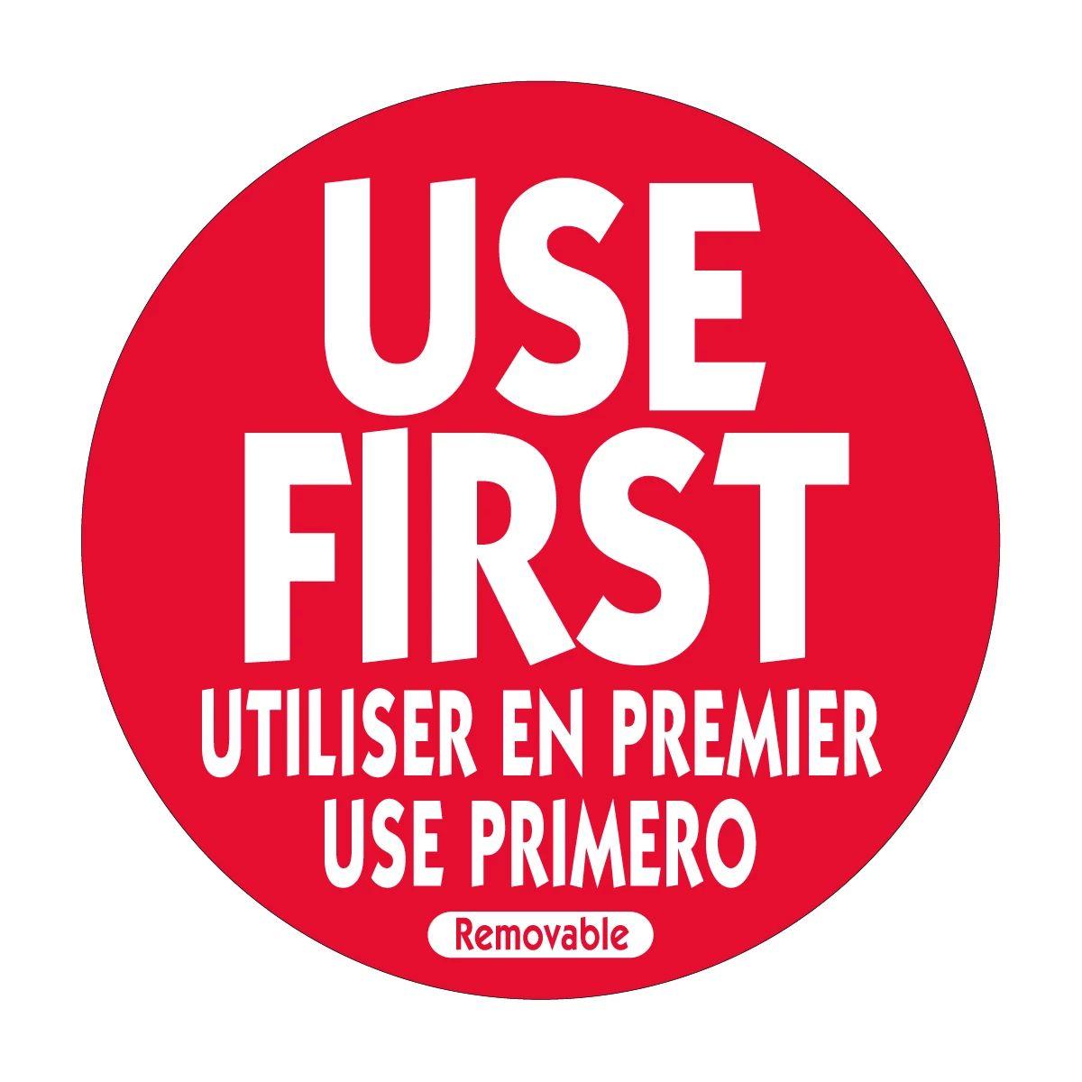 Use First Trilingual Label 2X2 IN Red Round Removable 500/Roll