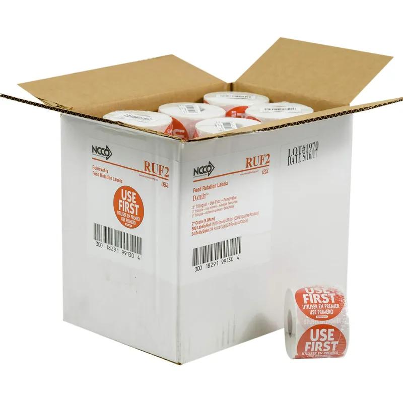 Use First Trilingual Label 2X2 IN Red Round Removable 500/Roll