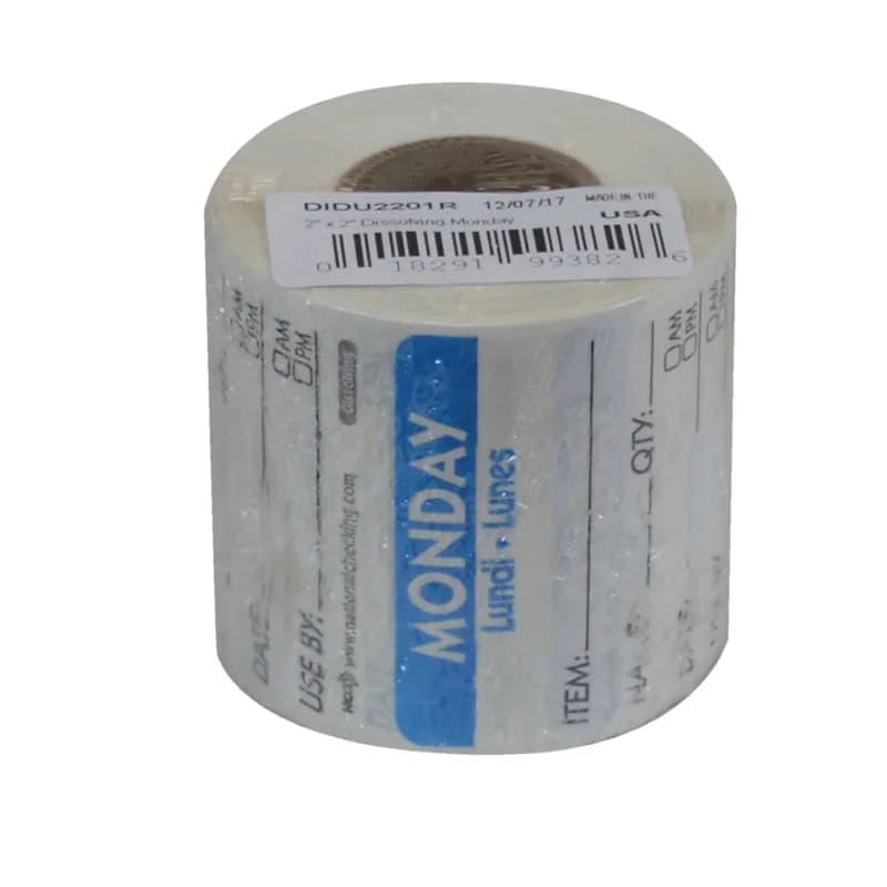 Monday Prep Item Date Use Trilingual Label 2X2 IN Blue Square Dissolvable 250/Roll