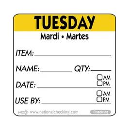 Tuesday Prep Item Date Use Trilingual Label 2X2 IN Yellow Square Dissolvable 250/Roll