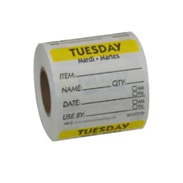 Tuesday Prep Item Date Use Trilingual Label 2X2 IN Yellow Square Dissolvable 250/Roll