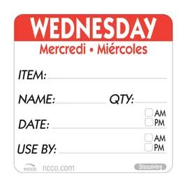 Wednesday Prep Item Date Use Trilingual Label 2X2 IN Red Square Dissolvable 250/Roll