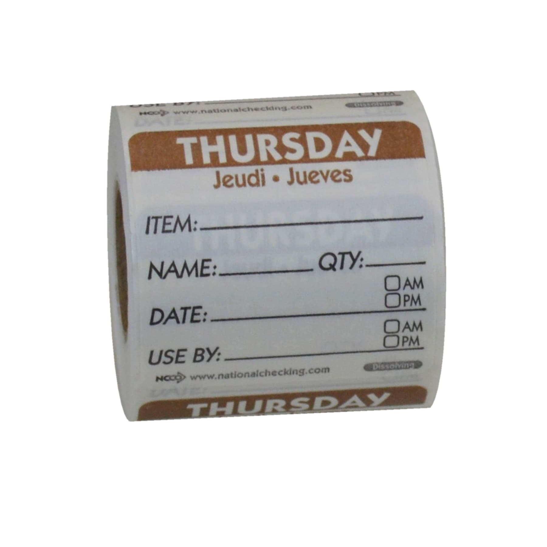 Thursday Prep Item Date Use Trilingual Label 2X2 IN Brown Square Dissolvable 250/Roll