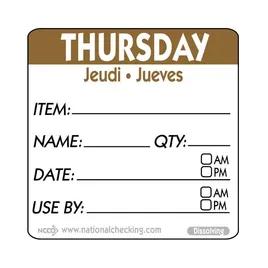 Thursday Prep Item Date Use Trilingual Label 2X2 IN Brown Square Dissolvable 250/Roll