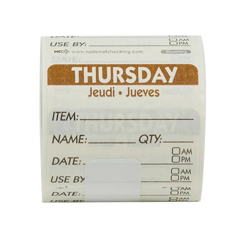 Thursday Prep Item Date Use Trilingual Label 2X2 IN Brown Square Dissolvable 250/Roll