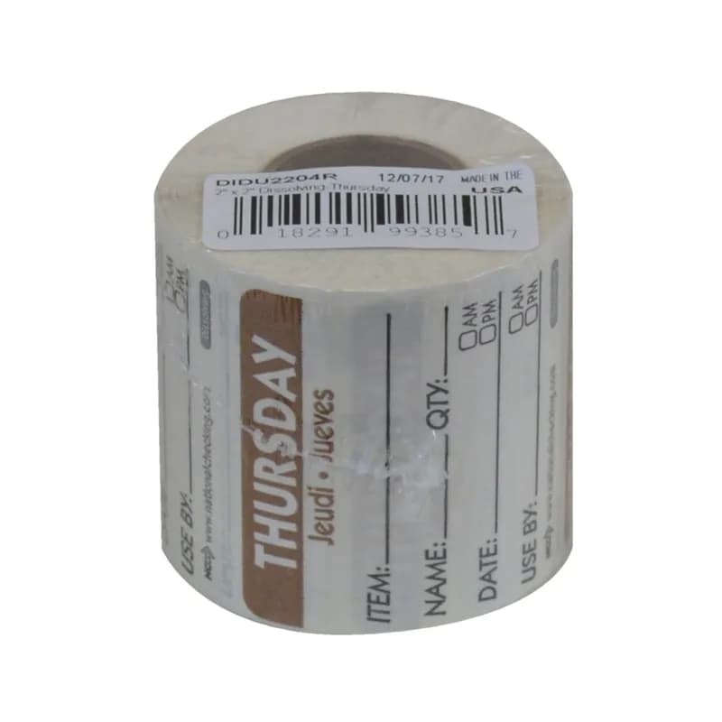 Thursday Prep Item Date Use Trilingual Label 2X2 IN Brown Square Dissolvable 250/Roll