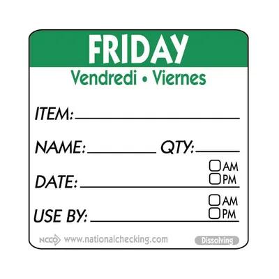 Friday Prep Item Date Use Trilingual Label 2X2 IN Green Square Dissolvable 250/Roll