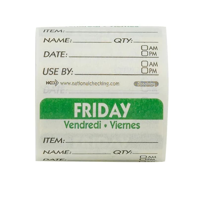 Friday Prep Item Date Use Trilingual Label 2X2 IN Green Square Dissolvable 250/Roll
