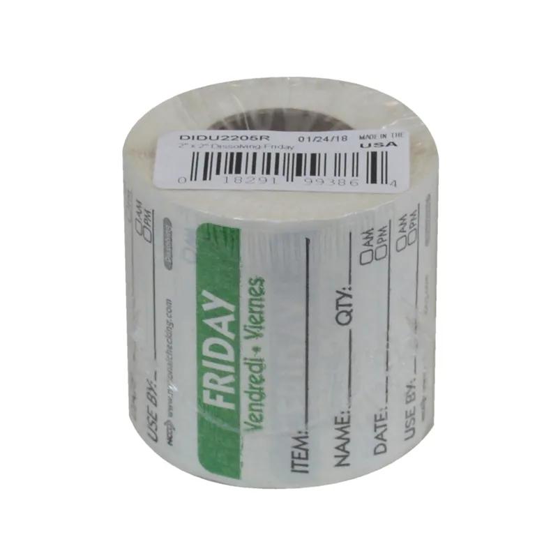 Friday Prep Item Date Use Trilingual Label 2X2 IN Green Square Dissolvable 250/Roll