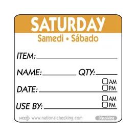 Saturday Prep Item Date Use Trilingual Label 2X2 IN Orange Square Dissolvable 250/Roll