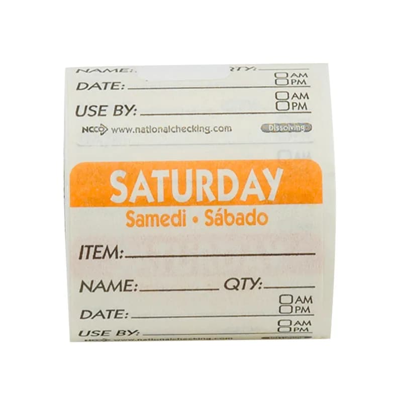 Saturday Prep Item Date Use Trilingual Label 2X2 IN Orange Square Dissolvable 250/Roll