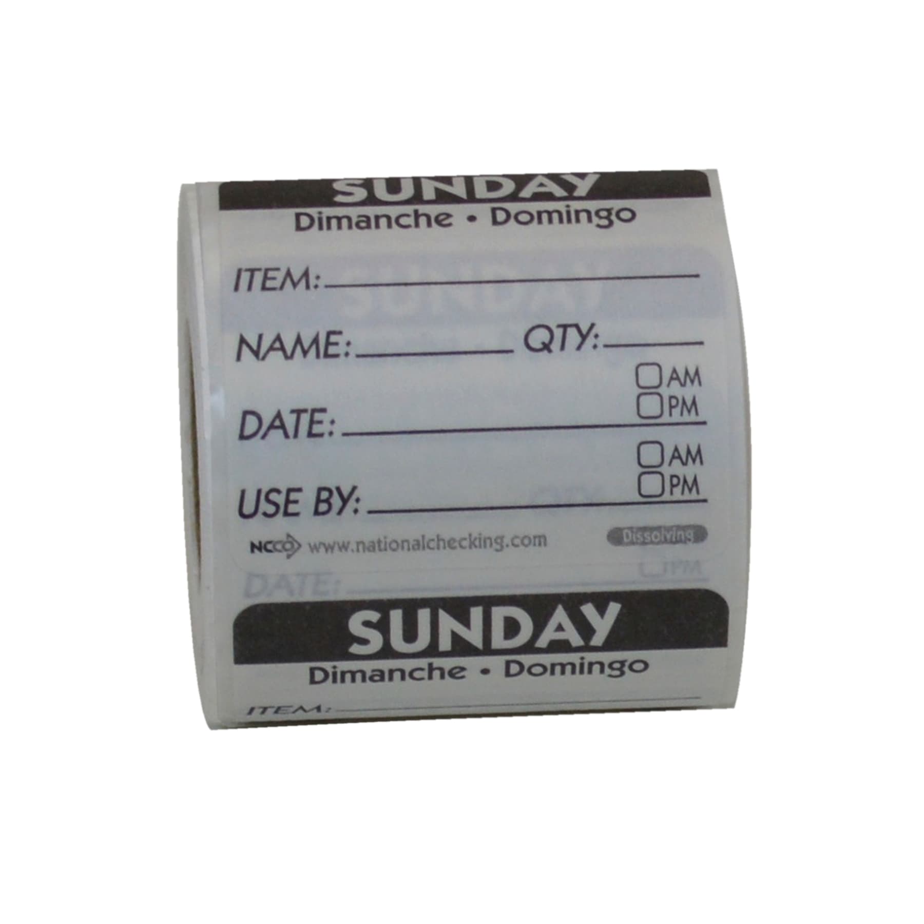Sunday Prep Item Date Use Trilingual Label 2X2 IN Black Square Dissolvable 250/Roll