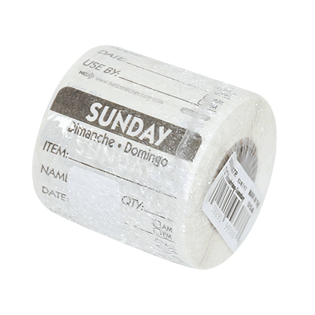 Sunday Prep Item Date Use Trilingual Label 2X2 IN Black Square Dissolvable 250/Roll
