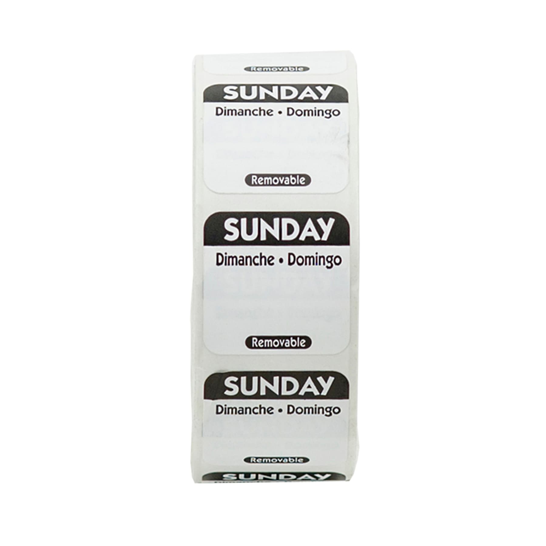 Sunday Label 1X1 IN Black Trilingual 1000 Count/Pack 36 Packs/Case 36000 Count/Case