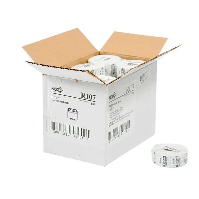 Sunday Label 1X1 IN Black Trilingual 1000 Count/Pack 36 Packs/Case 36000 Count/Case